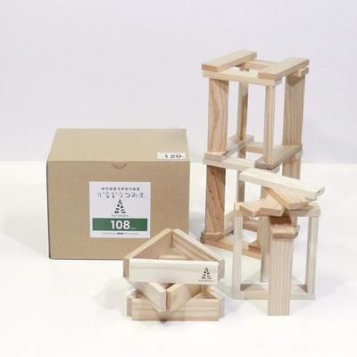 Karakara Tsumiki 108 X 27 X 108 120 Pieces Educational Toy Domestically Made Unpainted Wooden Toy (9 Mm)