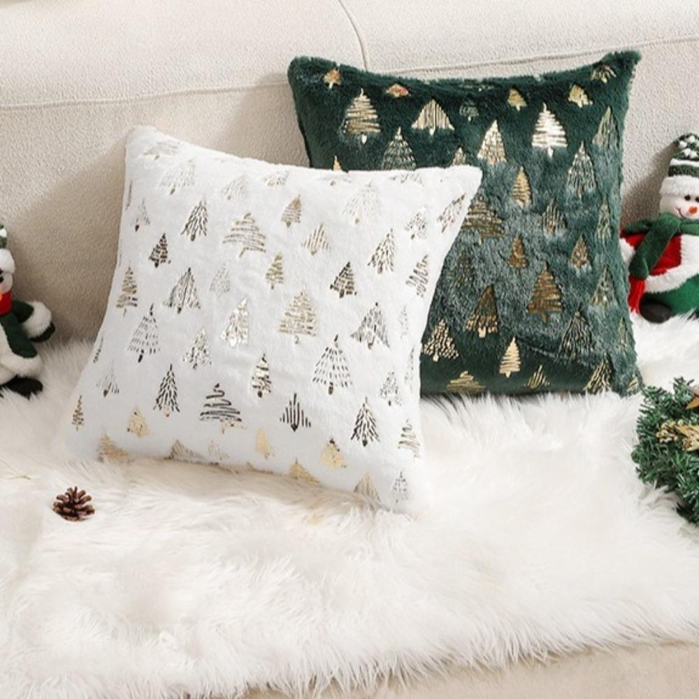New Foil Print Plush Pillowcases Soft Decorative Throw Cover Sofa Accessories Christmas Tree Pattern Case Home Decor