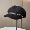 Casquette Beret Octogonal Creux Décontractée Respirante Printemps Été Chapeau de Paille Plage Boucle en Cuir Casquette de Peintre Casquette Pare-soleil