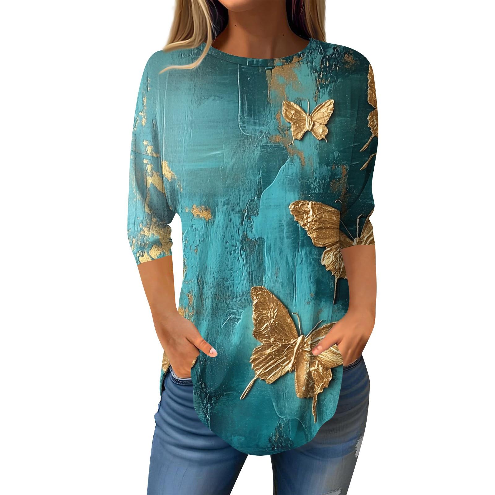 

Рубашки с рукавом 3/4 для женщин, милые топы, футболки с рисунком, блузки, повседневные базовые топы больших размеров, пуловеры L чёрный