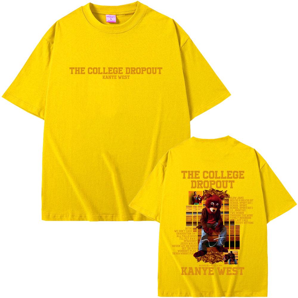 Rapper Kanye West The College Dropout Bear Graphic T-shirt Men Women Hip Hop Pop Music T Shirts Casual Cotton Vintage T-shirts