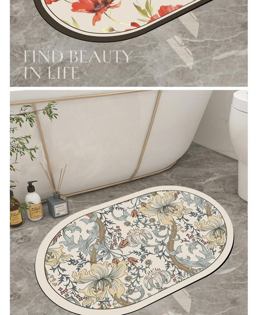 American Floral Diatomaceous Earth Bath Mat - Dirt-Resistant, Easy-Clean, Water-Absorbent, Fast-Drying.