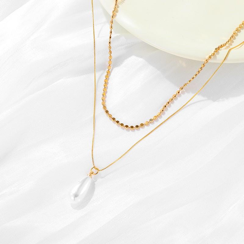 Irregular Pearl Pendant Layered Necklace Fashionable Gold Choker Women Elegant Multi-layer Jewelry