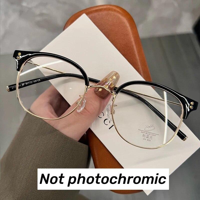 Modische photochrome Sonnenbrille für Damen, Retro, für Kurzsichtigkeit, Myopie, Unisex, Vintage, runder Rahmen, Blaulichtfilterbrille