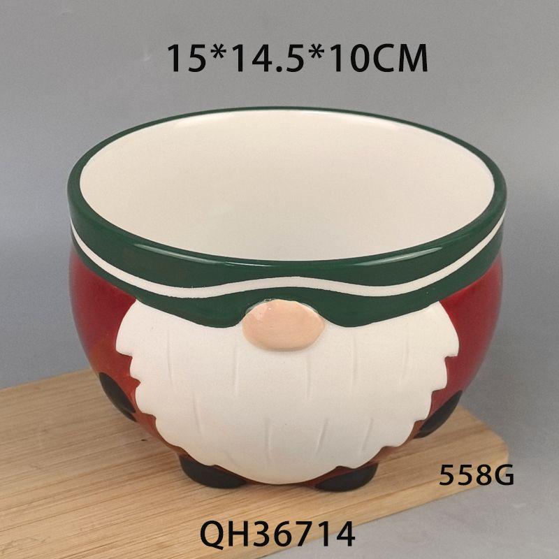 Ceramic Santa Claus Embossed Candy Bowl, Santa Claus Ceramic Bowl Christmas Kitchen Red and green santa bowl