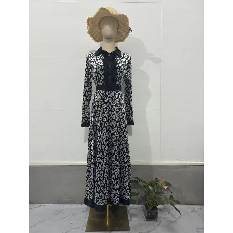 

European and American New Temperament Lapel Waist Hugging Print Dress Waist Collection Printed Dress Image color 2XL