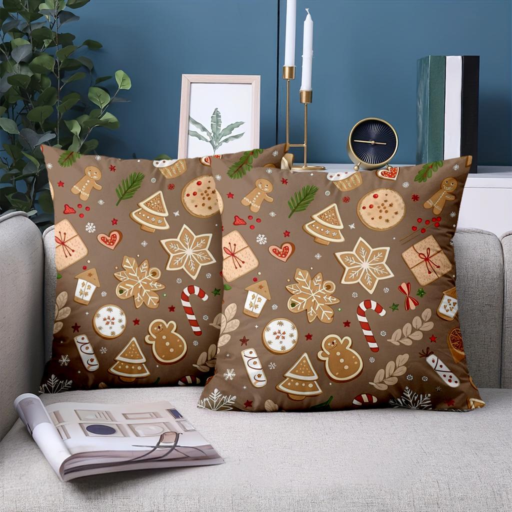 1 Pieces Christmas Patterned Cushion Covers With Cookie Design Polyester Pillowcase, Sofa Cushion Cov Headboard Pillow
