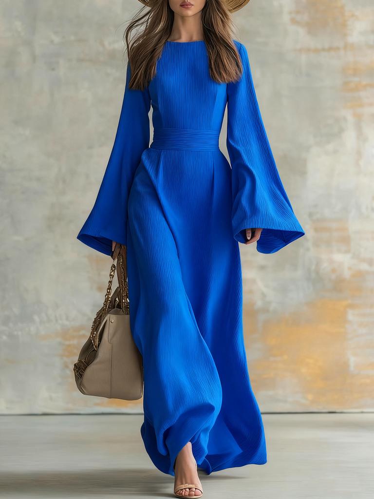 Bohemian Denim Style Slim Fit Bell Sleeve Casual Dress