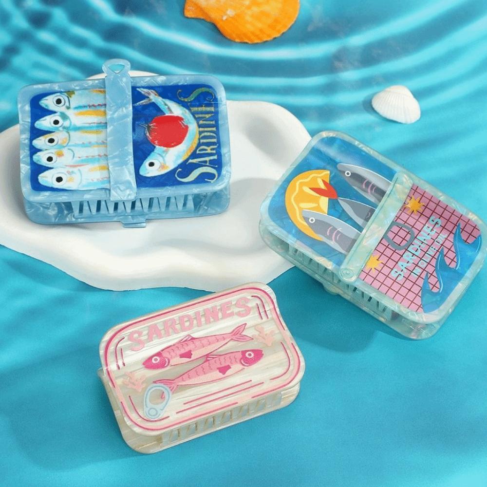 Sardine Can Small Fish Hair Clip Hairpin Square Fish Grab Clip Ocean Animal Hair Claw  Streetwear
