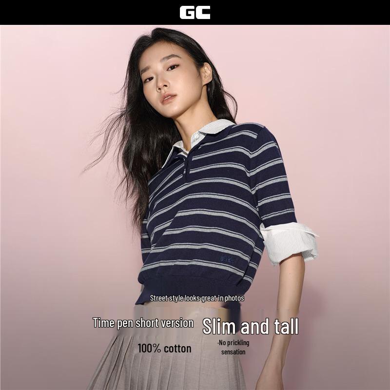 GIORDANO CONCEPTS Women's Striped Cotton Knit Polo Top