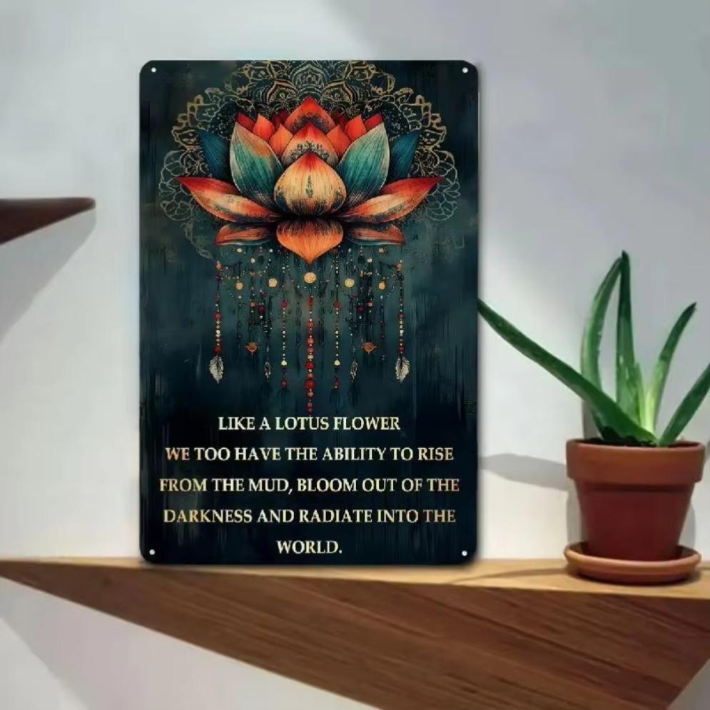 "Vintage Lotus Tin Sign – Inspirational Lotus Art | Decor for Home, Living Room Garden"