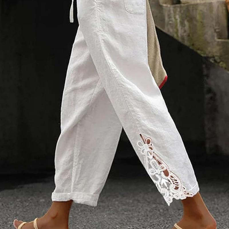 Women Casual Lightweight Drawstring Elastic Waist Pants with Pockets, S-XXL