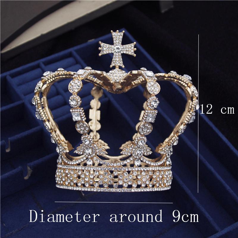 Gorgeous Baroque Crystal Cross Diadem Ornaments Royal Crown Wedding Tiaras Prom Party Queen King Head Jewelry Bridal Crown Hair