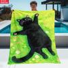 Black Cat Jump 2D Flat Outdoor Flannel Blanket, Lightweight Digital Print for Camping Picnic Travel Office Gift
