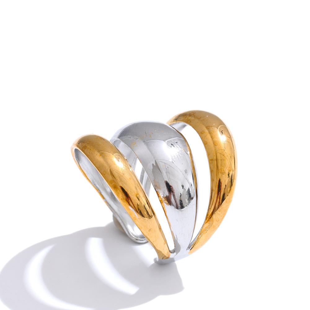 Yhpup Nyheter Glänsande Rostfritt Stål Lager på Lager Ihålig Öppen Ring för Kvinnor Distinkt Geometriskt Attraktivt Smycke