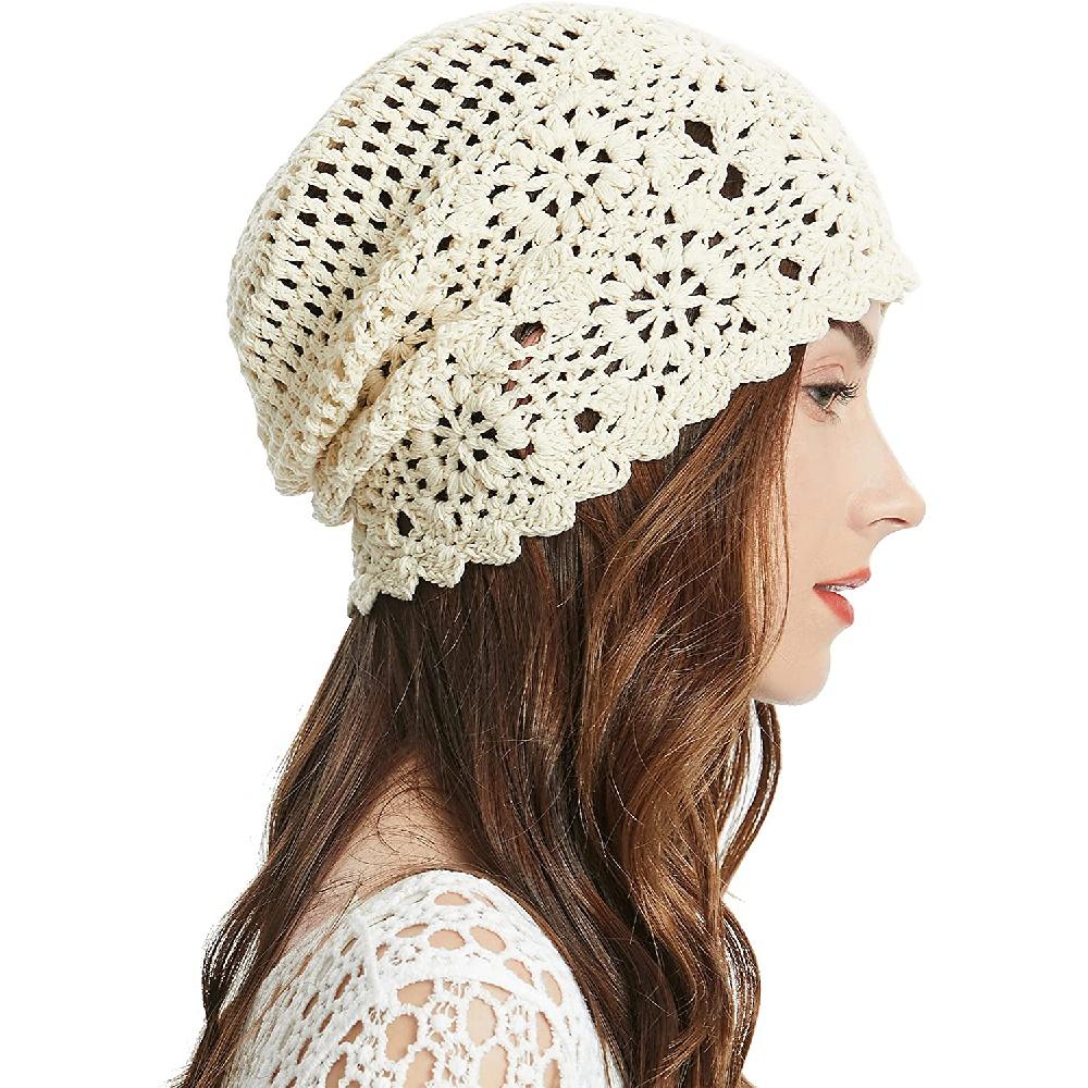 Sieviešu kokvilnas tamborēta slouchy beanie cepure
