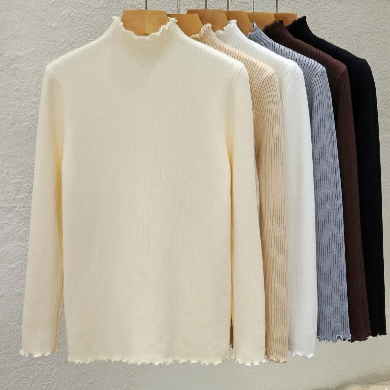 Half High Collar Warm Fleece Pullover Sweaters for Women Autumn and Winter Thick Knitted Sweater Solid Base Long Sleeve Casual Ladies Knitwears 24951
