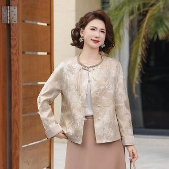 

Mom s Stylish New Chinese-Style Jacket for Middle-Aged & Elderly Women - Plus Size Spring Fashion XL жовтий