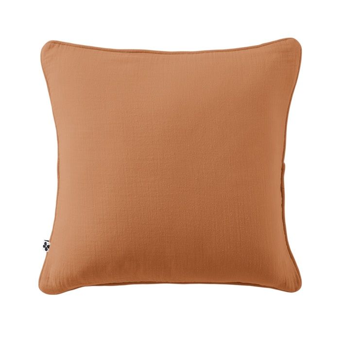 Coussin Déhoussable 45 X 45 Cm GAIA Abricot – Gaze De Coton Avec Passepoil Élégant