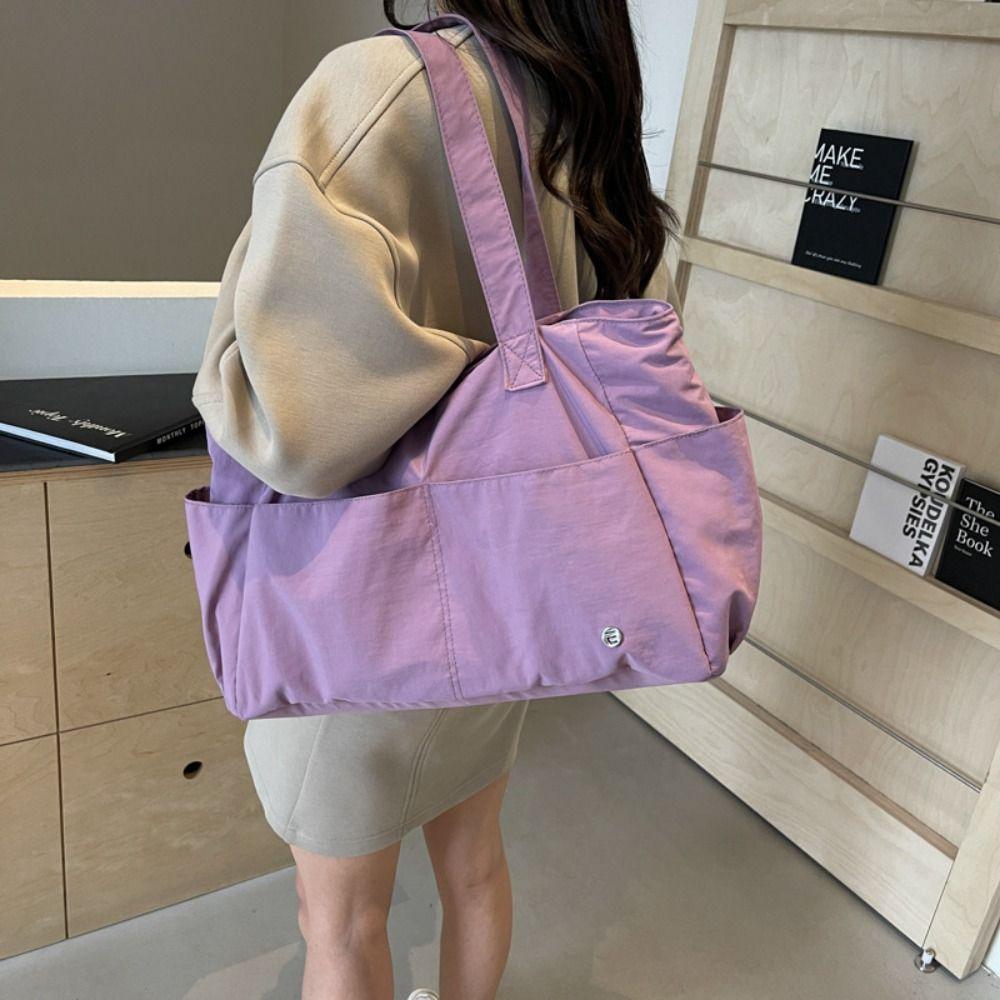 Solid Color Large Capacity Shoulder Bag Soft Material Commuting Handbag Casual Book Bags Shopping