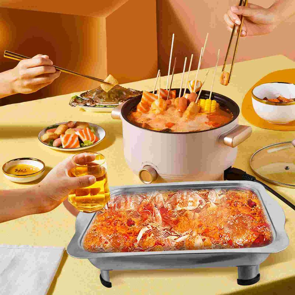 Stainless Steel Dinner Plate Catering Trays with Lids Serving Buffet Charcuterie Food Heating Platter Silver Cover Banquet