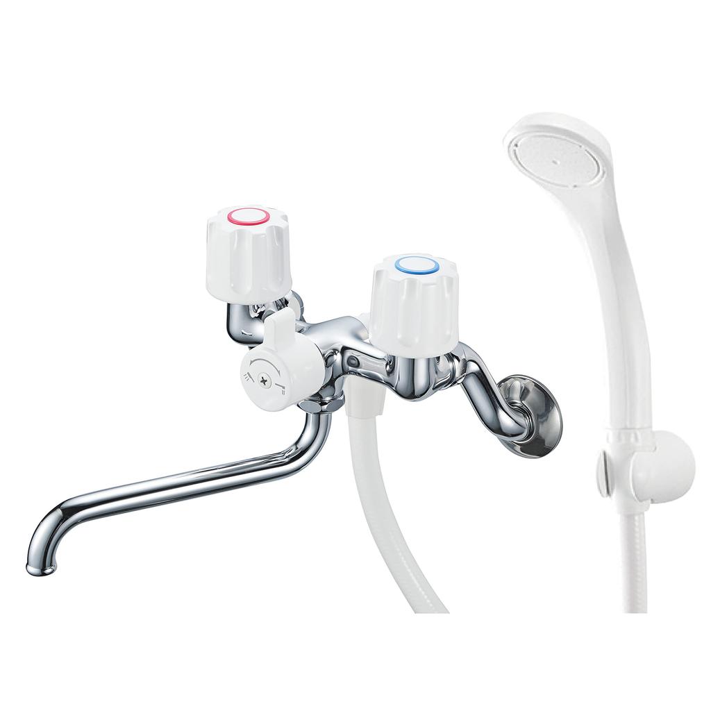 SANEI Two-Valve Shower Mixer, 1.6m Hose Length, Suitable for General and Cold Climates, Bathroom Faucet, Made in Japan, SK11-W-13, Silver