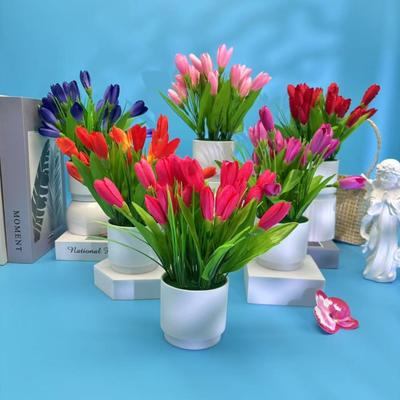Mini Tulip Bonsai Desktop Romantic Simulation Potted Plant Wedding Flower and Green Plant Decoration