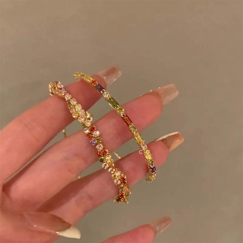 Fashion Colorful Crystal Zircon Bracelet for Women Girls Luxury Adjustable Opening Bracelet Bangle Wedding Charm Jewelry Gifts
