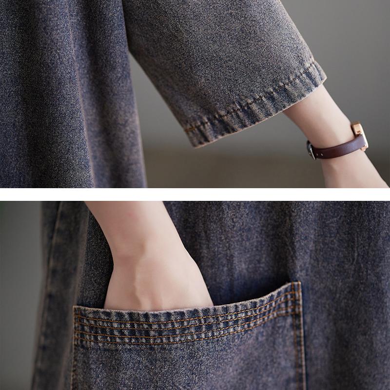 Vintage Style Denim Long Dress Loose Casual Fashionable Mid Long Women's Thin Dress Autumn Street Wear Women's Dress