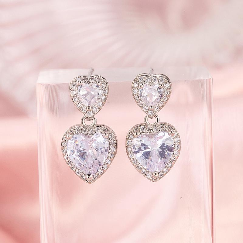 Элегантные серьги-сердечки с цирконием: Французский стиль, Высококачественный блеск Copper