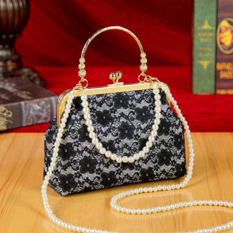 Damentasche neue High-End-Dinner-Tasche Mode Spitze Perle Nische Cheongsam-Tasche vielseitige Kette Mund Goldtasche