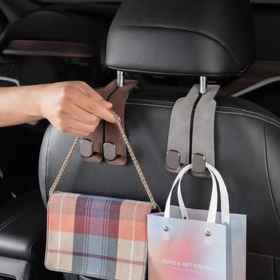 Hochwertiger Auto-Kopfstützenhaken Premium-Wildleder Rücksitz zum Aufhängen Doppelhaken 20 kg Hohe Tragfähigkeit Legierungshaken Aufhänger Universell