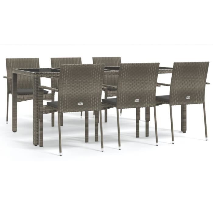 VidaXL Garden Dining Furniture and Cushions 7 Pcs Grey Rattan 3184985