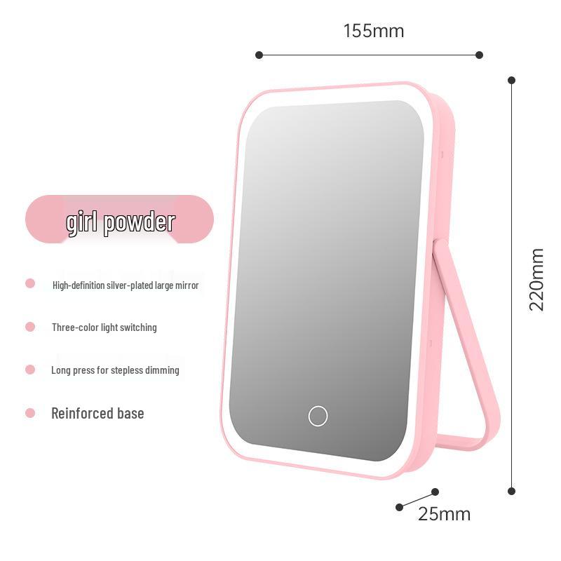 Přenosné LED make-up zrcátko s nastavitelným plnicím světlem, skládacím designem a dobíjecím čtvercovým tvarem