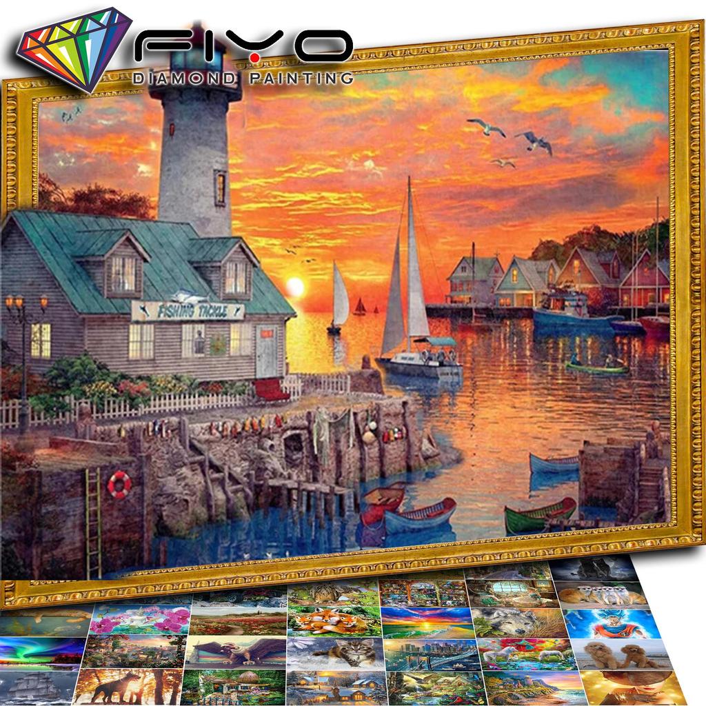 Diamantová malba maják drahokamy sada Plný čtverec Kulaté Diamantové vyšívání Krajina Mozaika Západ slunce Domácí dekorace