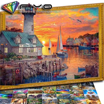 Diamant-Malerei, Leuchtturm, Strass-Set, komplett, quadratisch, rund, Diamant-Stickerei, Landschaft, Mosaik, Sonnenuntergang, Heimdekoration