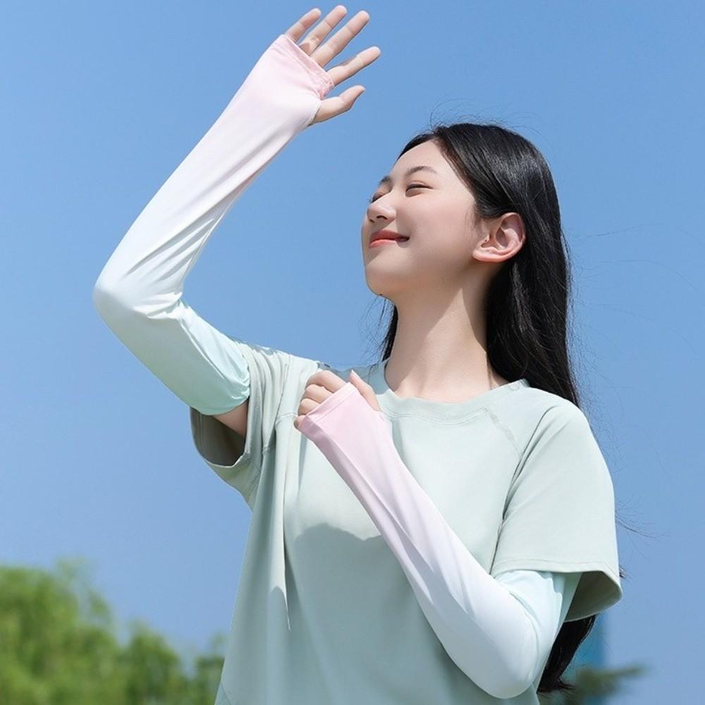 Pulling Rope Ice Silk Arm Sleeves Gradient Color Cycling Arm Cover Sunscreen Arm Sleeves  Ladies