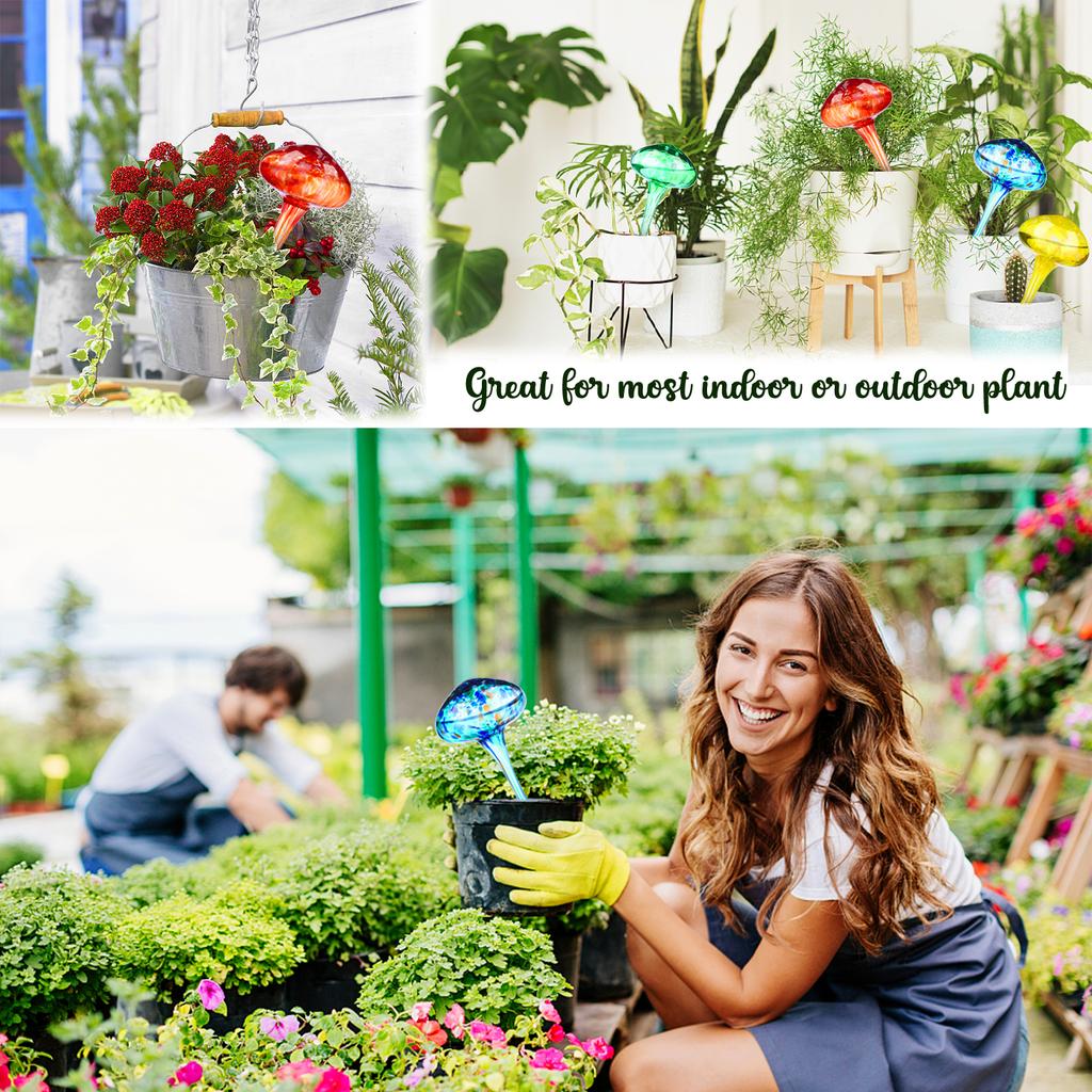 4 Pcs Mushroom Shape Plant Watering Globes Large Self With 4 Funnels