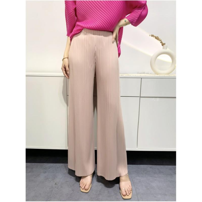 Women's Summer Comfortable Casual Loose Straight Pants Solid Color Temperament Commuter Pleated Pants High Waist Wide Leg Pants
