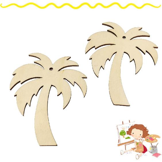 32 Pack Wood Palm Tree Cutouts Unfinished Wooden Coconut Palm Tree Hanging Ornaments DIY Flower Craft Gift Tags for Home Party Decoration Craft