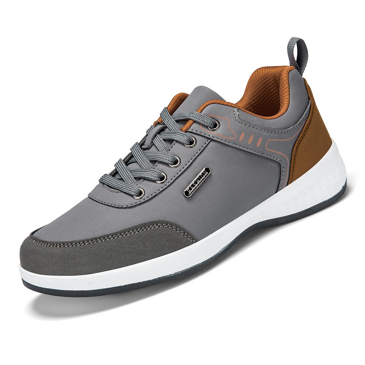 

Men Shoes PU Leather Sneaker Trend Shoes Breathable Men Sneakers Walking Non-slip Lace-up Casual Footwear Holiday Shoes for Male 46 серый