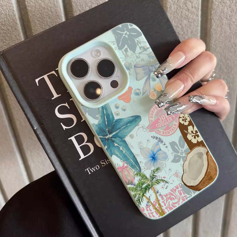 Watercolor Tropical Coconut Palm Floral Pattern Design Protective Cover for iPhone 17 16 15 14 13 12 11 16E Series Pro Max Plus