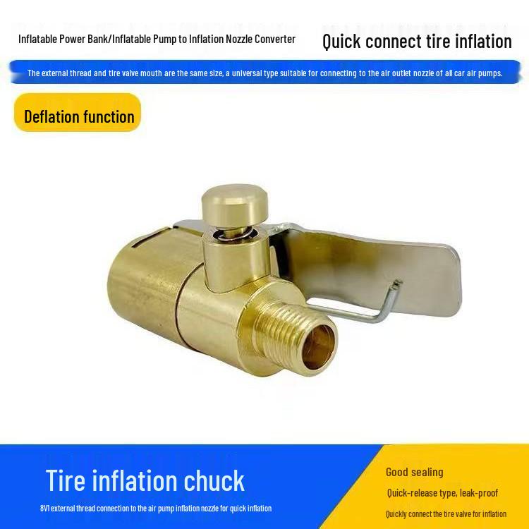 Tire Inflator Chuck with Deflation and Power Bank Quick Clip