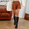BITCED Women's Minimalist PU Leather Shorts Casual Loose-Fit Shorts