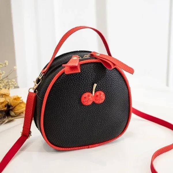 1 Pcs Cherry Small Backpack New Women's One-shoulder Messenger Mobile Phone Bag Litchi Pattern Contrast Color
