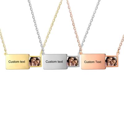 Custom Photo Box Pendant Necklace Stainless Steel Personalized Words and Picture Choker