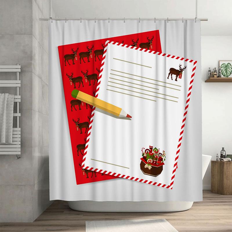 

Tu Christmas Shower Curtain Festive Holiday Waterproof Decor Farmhouse Bathroom Set Vintage Style Xmas Pattern Backdrop W60H190(CM)-1 Pcs