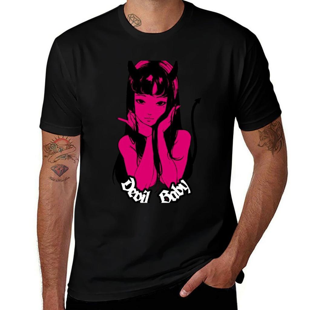 Devil Baby Tshirt Simple Line Art Print Tee Tshirt