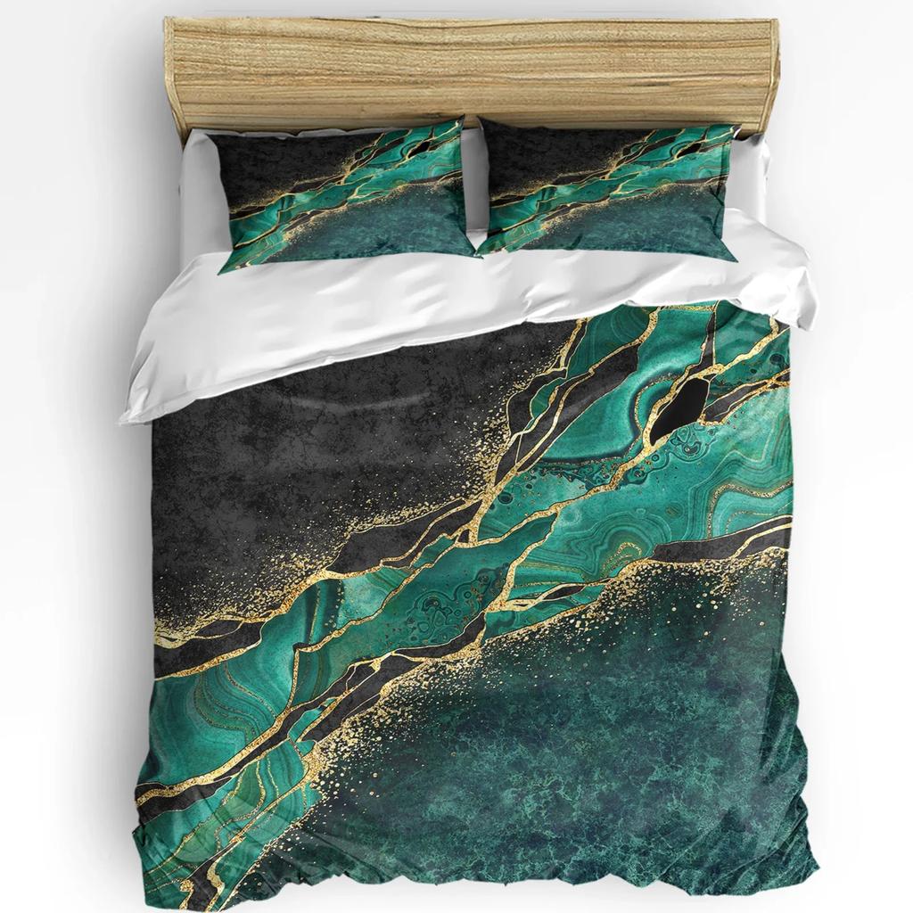Marble Fluid Texture Blue Green 3Pcs Bedding Collection For Double Bed Home Textile Duvet Cover Quilt Cover Pillowcase