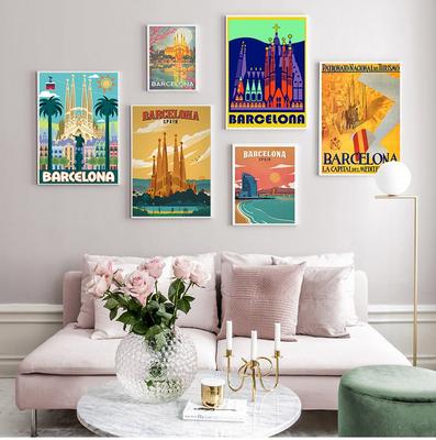 Europe Spain Barcelona Pop Art Travel Canvas Paintings Vintage Kraft Posters Coated Wall Stickers Home Decor Family Gift No Frame